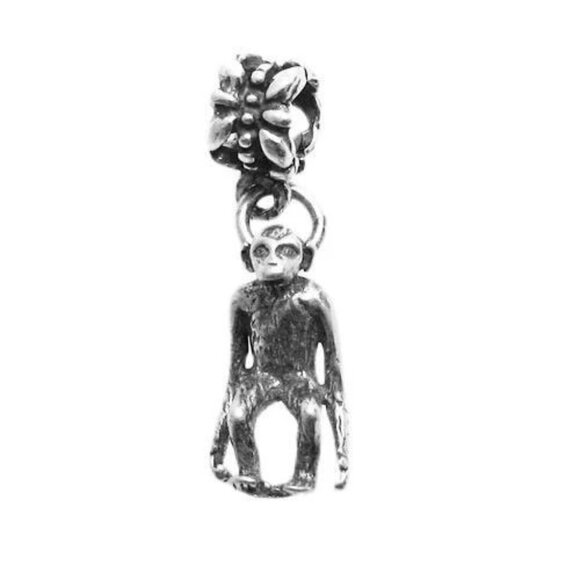 MONKEY EURO BEAD CHARM IN 3D STERLING SILVER. - Picture 1 of 1